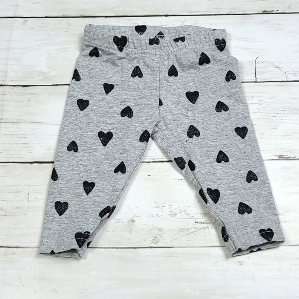♡ 5/$20 - Carter's Gray Black Shiny Hearts Leggings Size 3 months
